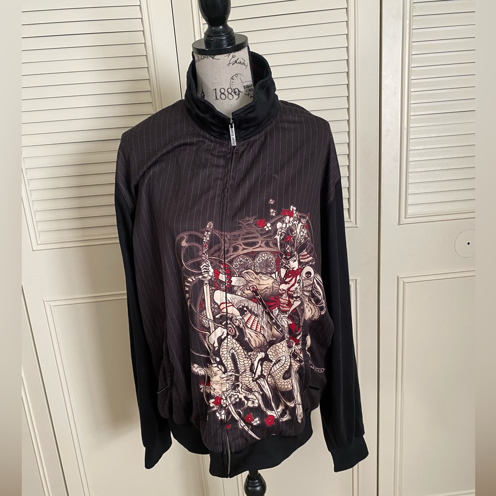 Marc Ecko cut & sew graphic zip track jacket Geisha Samurai dragon rare Y2K